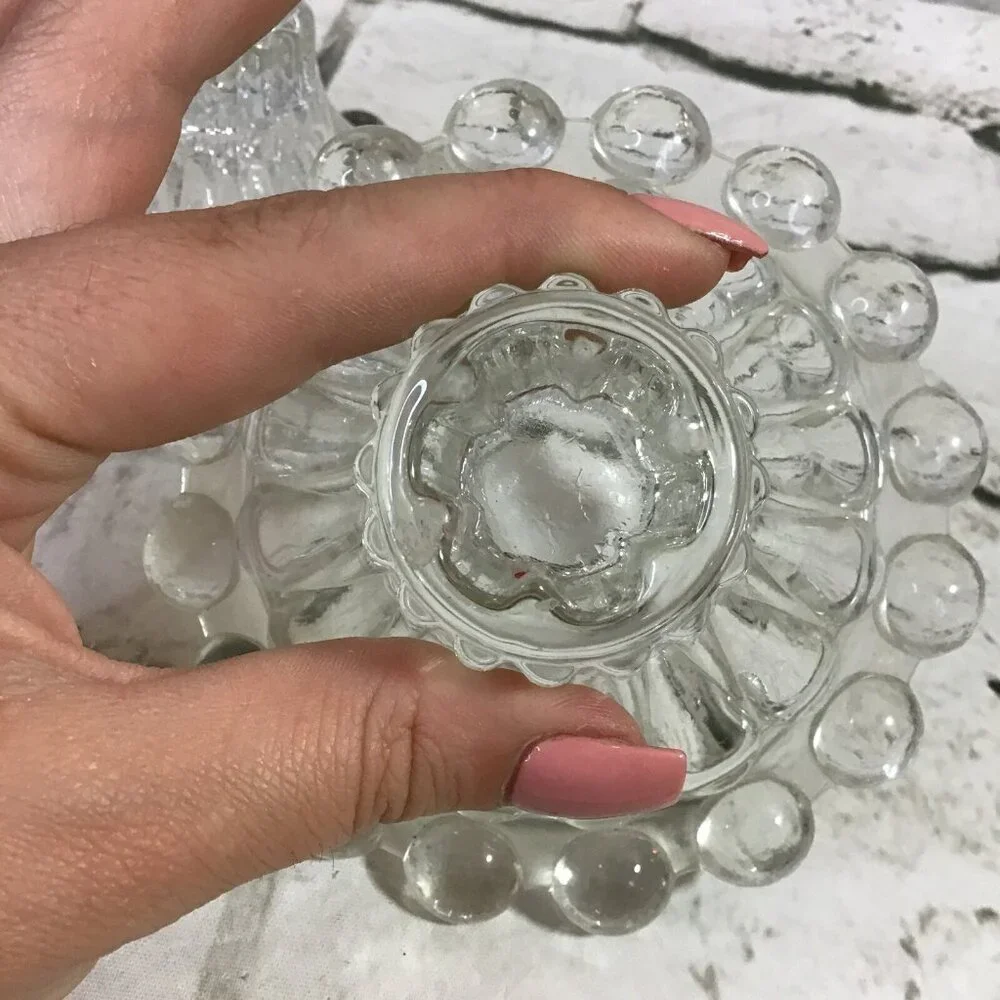 Vintage MCM Clear Glass Candlestick Holders Set‎ Of 2 Classic Tapers Elegant